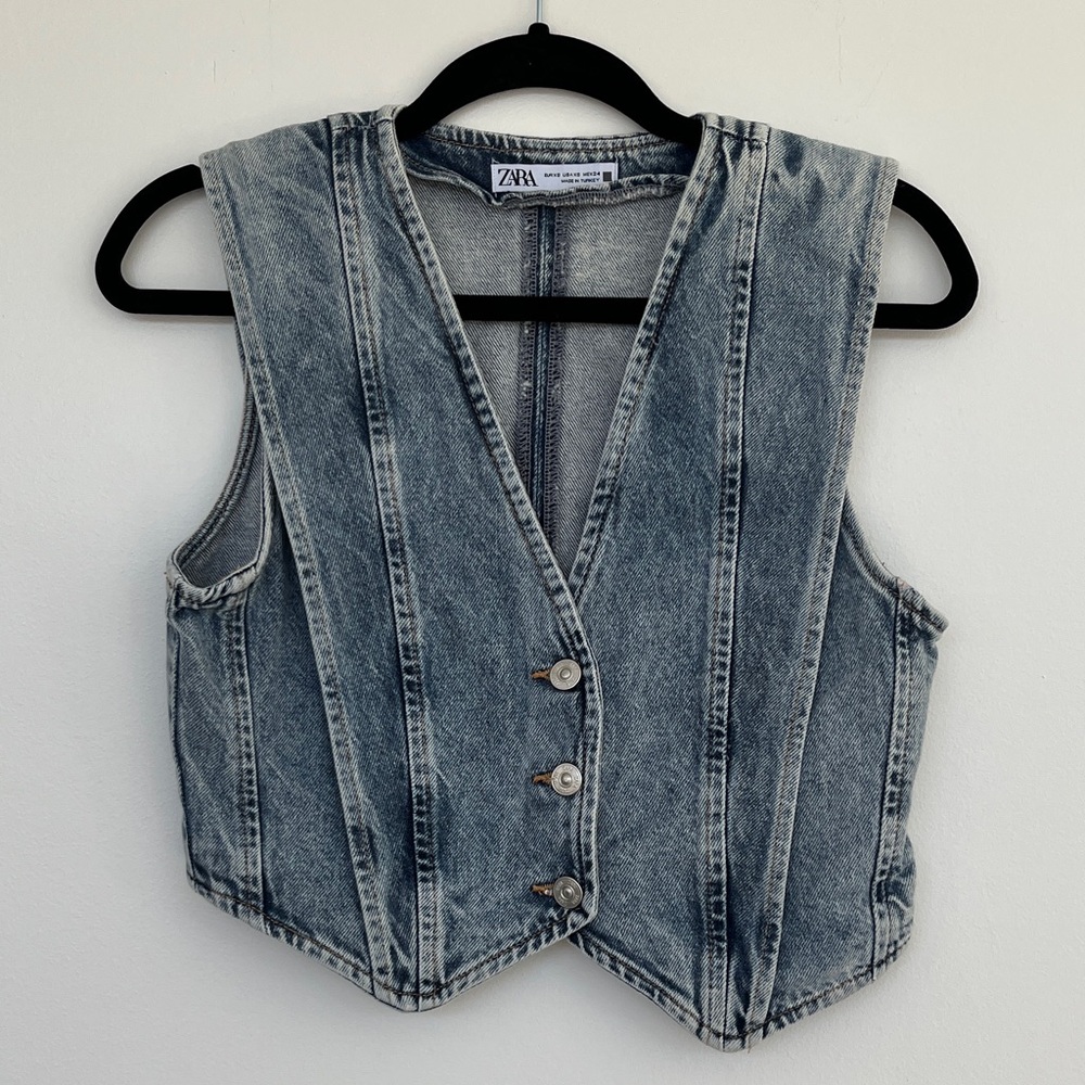 {{Zara}} Denim Vest with Statement Shoulders
